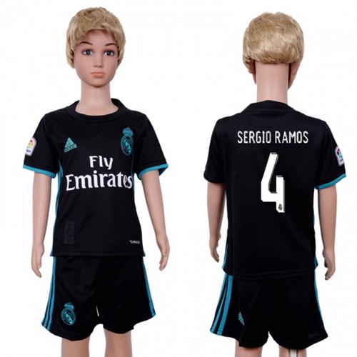 Real Madrid #4 Sergio Ramos Away Kid Soccer Club Jersey - Click Image to Close